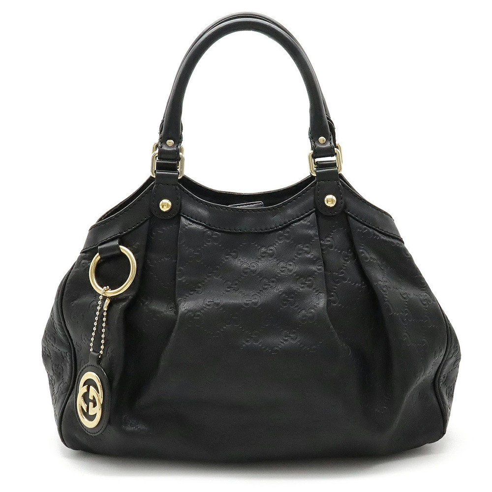 Gucci Guccissima Tote Bag Handbag Shoulder Hobo Leather Black